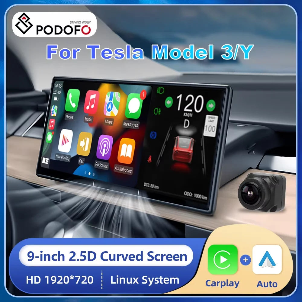 Podofo 9” Head Up Display For Tesla Model 3/Y Tesla HUD Display Carplay Android Auto WIFI Bluetooth OTA Power Speed Update