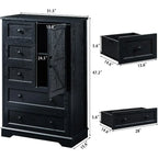 Dresser for Bedroom, 5 Drawer Wood Dresser, Black Dresser Farmhouse Dressers with 5 Wooden Drawers and Storage Cabinet