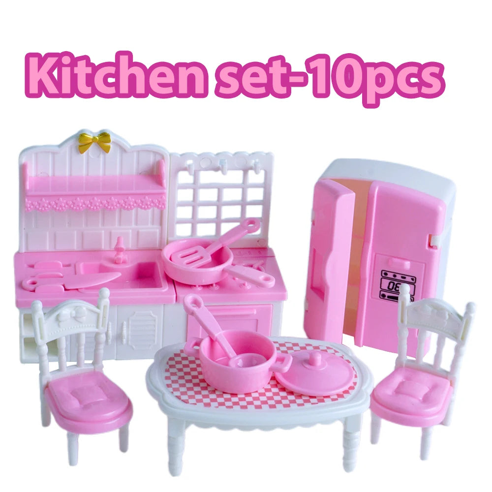 24Pcs Style Brown Miniature DollhouseFurniture Accessory Kids Toy Cute Kawaii Pink Kitchen Cooking Things For Girl Gifts