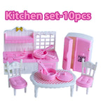 24Pcs Style Brown Miniature DollhouseFurniture Accessory Kids Toy Cute Kawaii Pink Kitchen Cooking Things For Girl Gifts