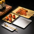 Kitchen Food Organizer Trays Rectangle Stainless Steel Tray Serving Plate Barbecue Pan Home Tableware