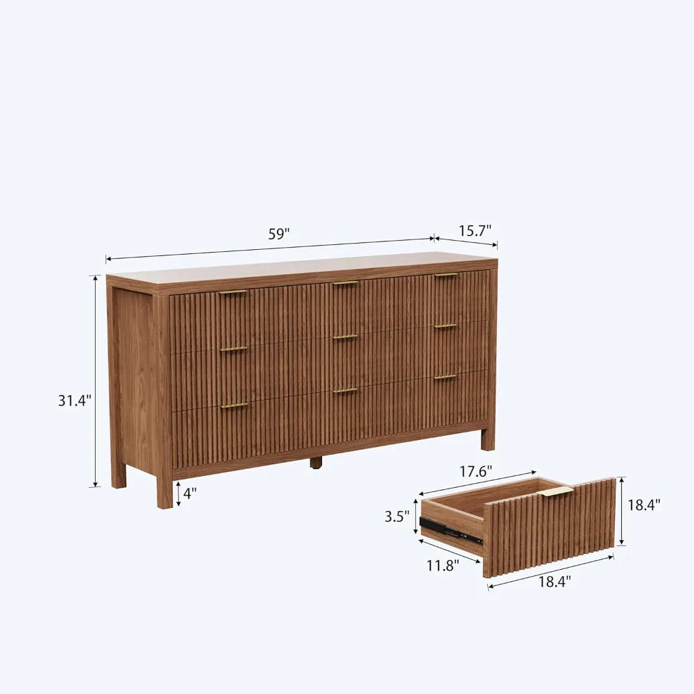 9 Drawers, Modern Large Chest Mid Century Modern Dresser TV Stand, Storage Organizer Dresser with Solid Natural Wood Legs for Be