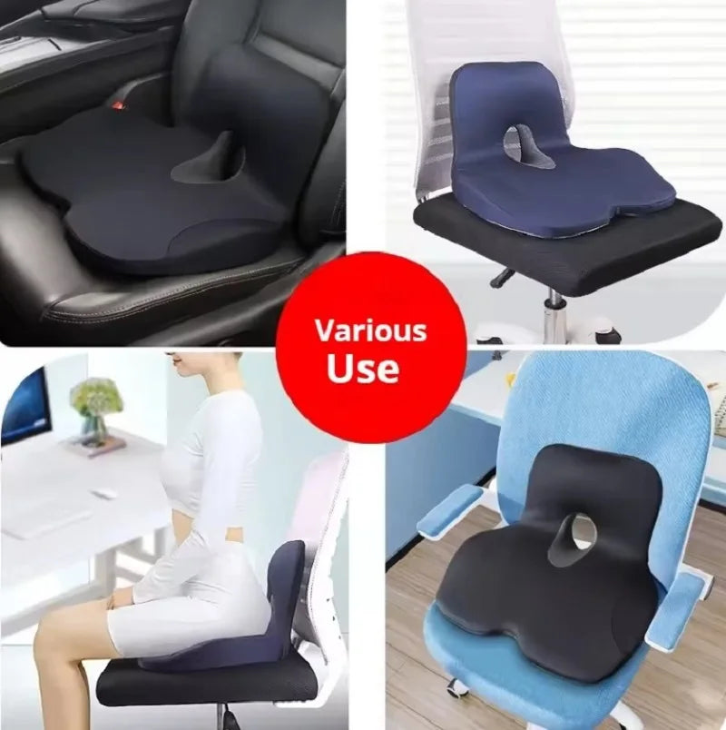 Memory Foam Seat Cushion Waist Back Support Pillow Set Orthopedic Ergo