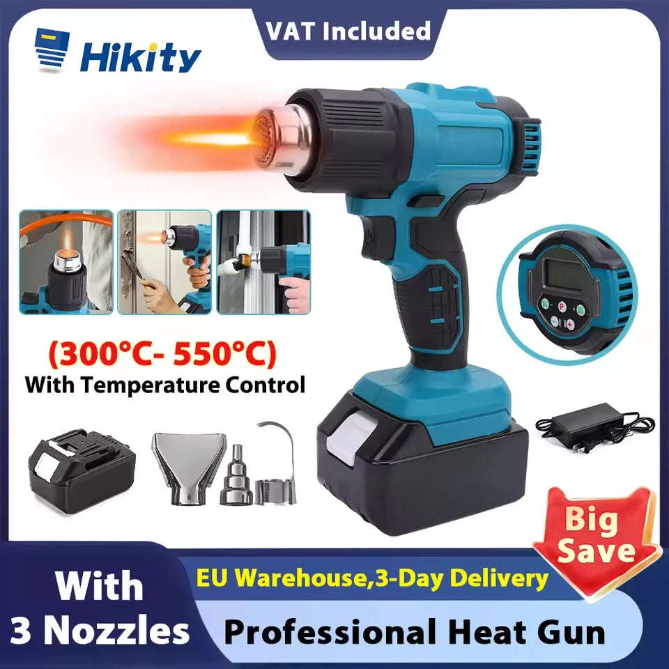 Hikity 18V Heat Gun Shrink Wrapping Tool Hot Air Gun Air Dryer Soldering Thermal Blower with Temperature Control for Soldering