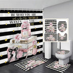 Fashion Perfume Shower Curtain Set Pink Rose Flower Modern Woman Girl Home Bathroom Decor Non Slip Rug Bath Mat Toilet Lid Cover