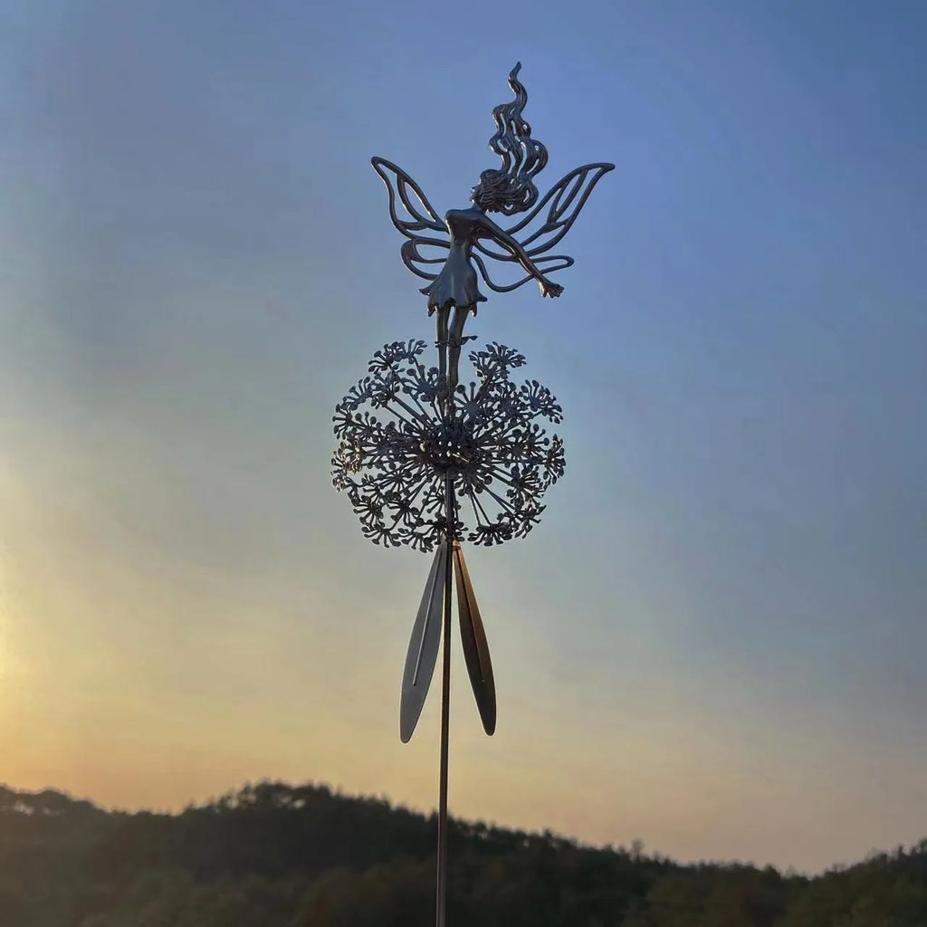 Fairies Angel With Dandelions Flowers Dance,Fairy Garden Decoration Outdoor,Sculptures & Figurines Inserted Soil Metal Craft
