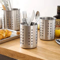 Stainless Steel Cutlery Holder Kitchen Storage Basket - Spoon Fork Chopsticks Organizer Container Drainer for Home Organization