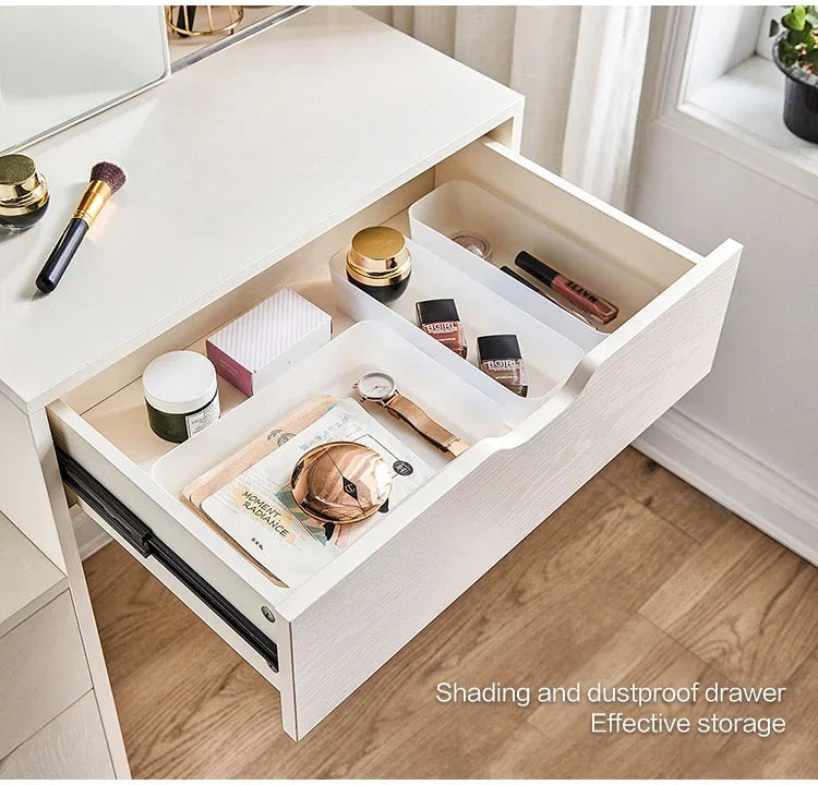 Modern Glass Wooden Bedroom Dresser White With Mirror Dressing Makeup Vanity Table Furniture