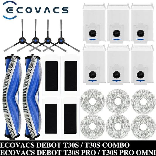 ECOVACS DEBOT T30S / T30S COMBO / T30S PRO / T30S PRO OMNI Vaccum Cleaner Mop Dust Bag MainSide Brush Filter  Accessories