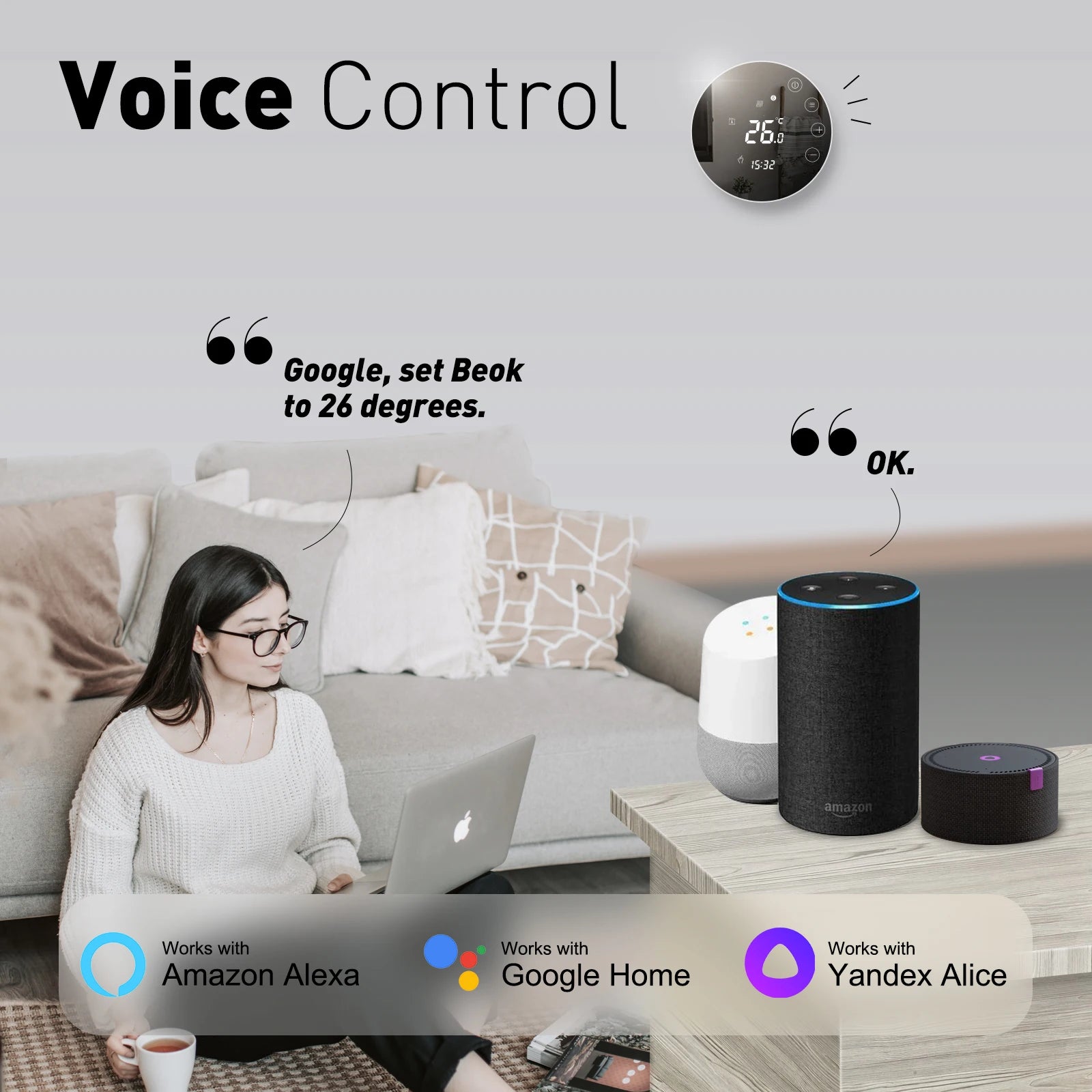Round Floor Thermostat with LCD Mirror Screen Tuya Smart WiFi Heating Thermostat Warm Room Temperature Controller Alexa Alice