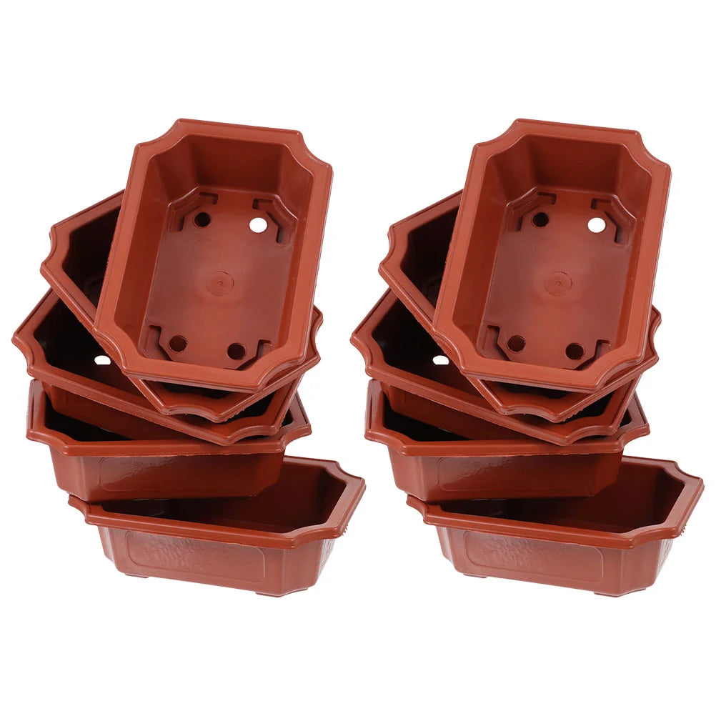 10 Pcs Plastic Planting Pot Classic Ceramic Flowerpot Bonsai Planter Garden Container Household Succulent Vase