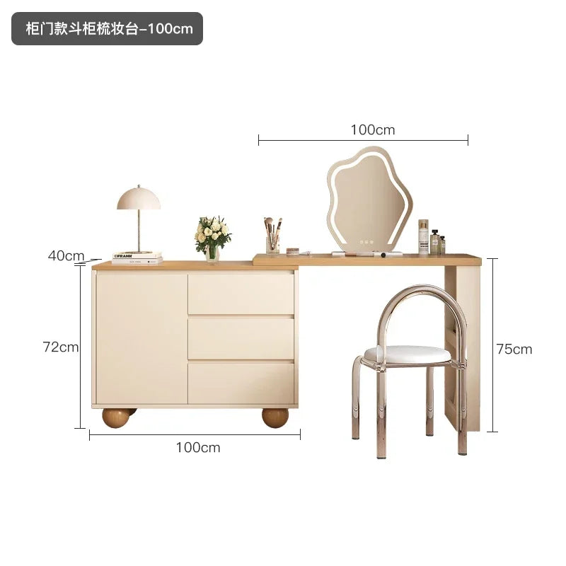FG11Cream log wind dresser chest cabinet integrated solid wood modern simple dressing table