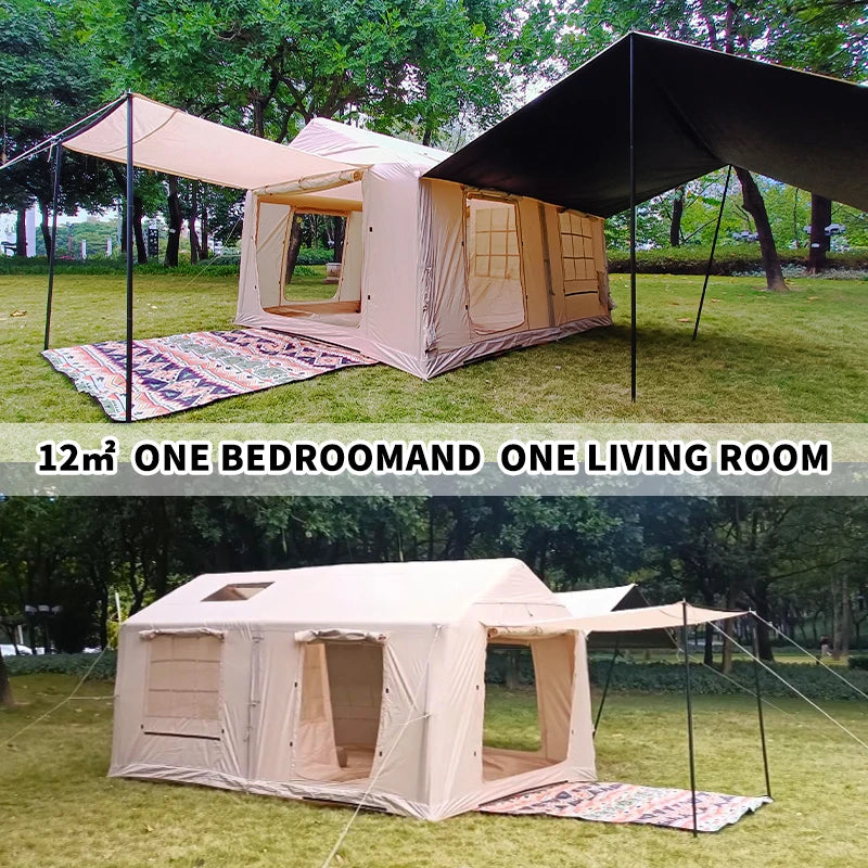 Air Glamping Tents with Hand Pump, Easy Setup Windproof Blow up Tent,4 Season Waterproof Oxford Fabric Infatable Tent