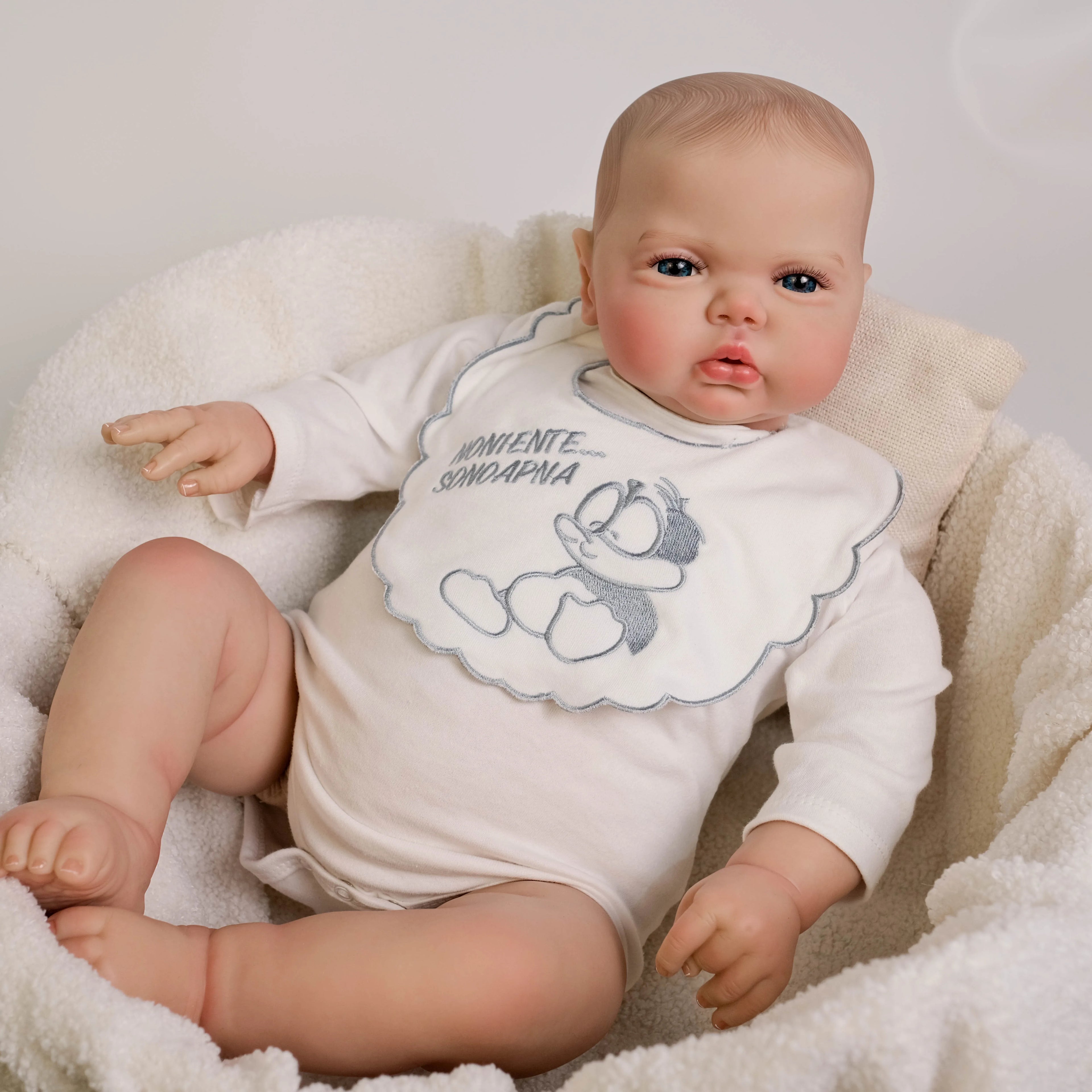 NPK 24Inch pickle Awake Baby boy in Soft Cloth Body Lifelike Reborn Toddler Hand painted Hair Cuddly Baby Doll  Baby