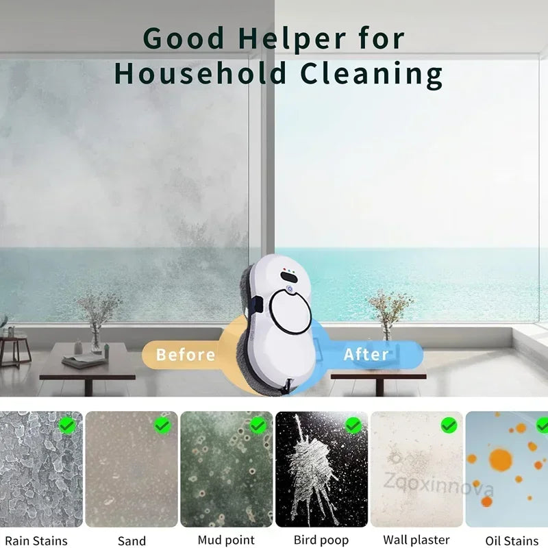Auto Window Cleaning Robot with UPS System, Intelligent Vacuum & Mop Combo for Glass Floor Home Office Smart Appliance