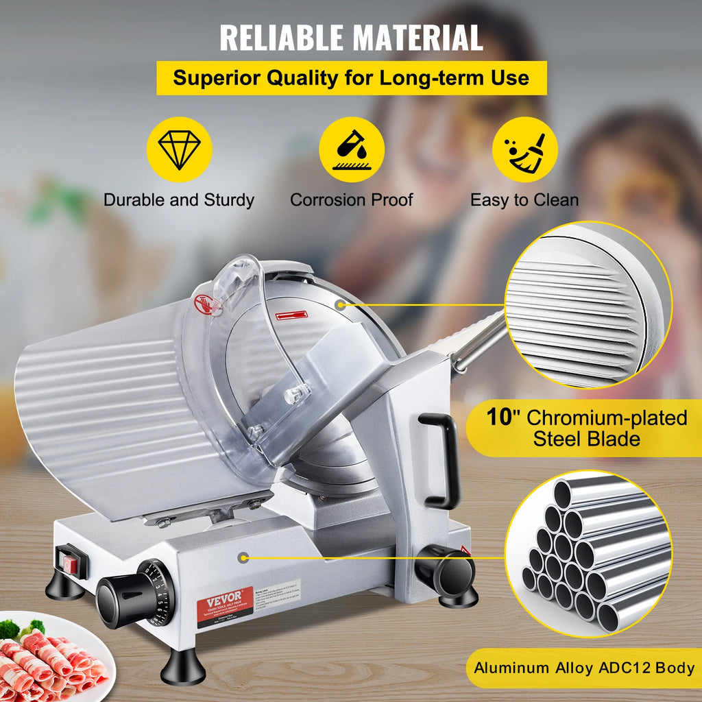 VEVOR 240W Commercial Meat Slicer Electric Deli Food Slicer "10" Carbon Steel Blade Electric Food Slicer Kitchen Appliances