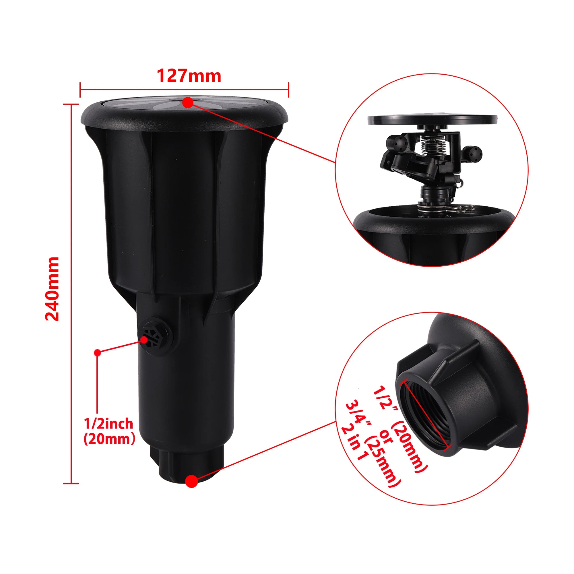 1/2" 3/4" Pulse Pop-Up Impact Sprinkler Head Adjustable Rocker Rotary Buried Sprinkler Flat Farmland Automatic Irrigation