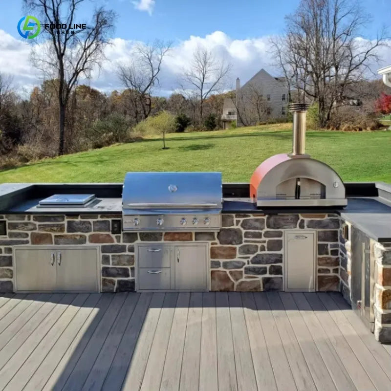 Customized New Outdoor Kitchen Stainless Steel Cabinet Modern Style with BBQ Grill and Sink