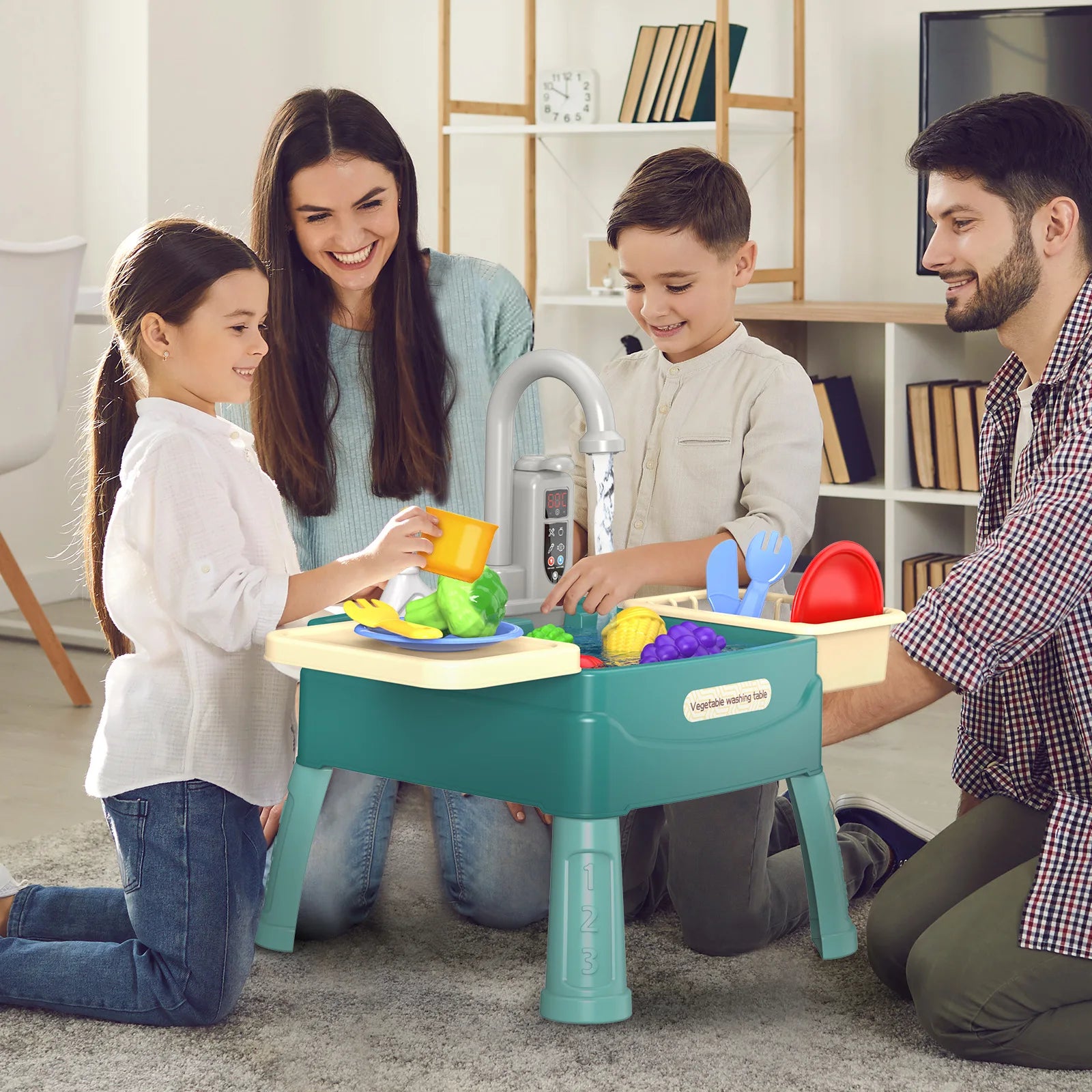 Play Sink with Running Water Kitchen Sink Toys with Electric Faucet Water Table Floating Pool Dishwasher Set for Toddler Girl
