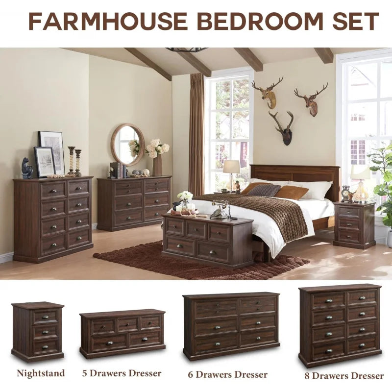 Farmhouse 5 Dresser for Bedroom, 45" Wide of Drawers, 21" Tall Closet Bench Chest Storage Trunk, W