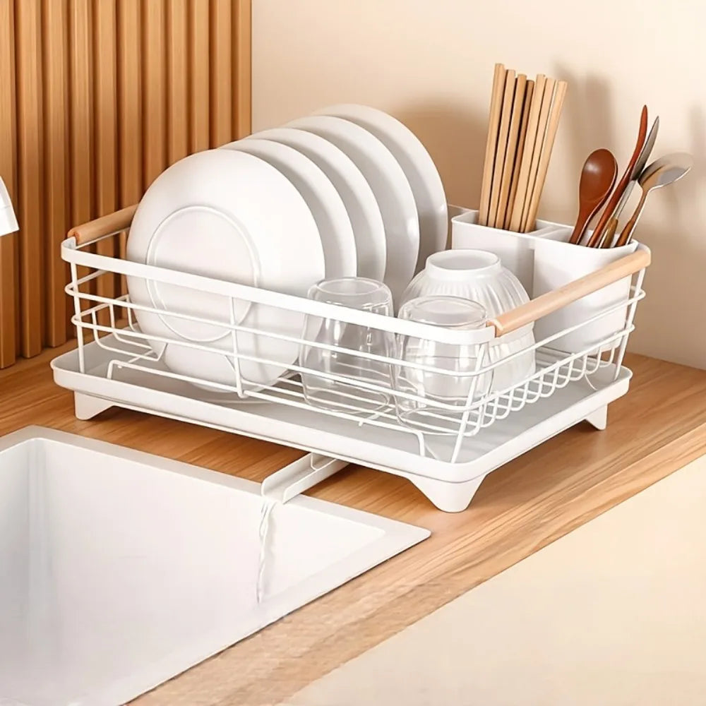 Double-layer Kitchen Dish Drying Rack Space-saving Ventilated Sink Dish Storage Basket Removable Metal Plate Rack Home