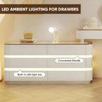 Vanity Set Solid Wood Vanities Desk with LED Smart Mirror and Drawers Modern Vanity Table with Glass Countertop and Makeup Stool