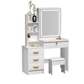 Makeup Vanity Desk with LED Lighted Mirror, Vanity Table with 4 Drawers and Opening Shelves, Bedroom Dressing Table with Stool