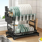 2-Tier Kitchen Dish Drying Rack, Tableware Drain Storage Holder for Bowl, Cup, Chopsticks, Knife and Fork