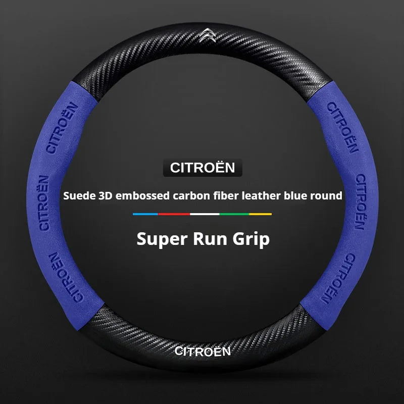 For Citroen C1 C2 C3 C4 C5 C6 VTS Xsara C-Crosser Berlingo Jumpy Carbon fiber Suede Car Steering Wheel Cover Auto Accessories