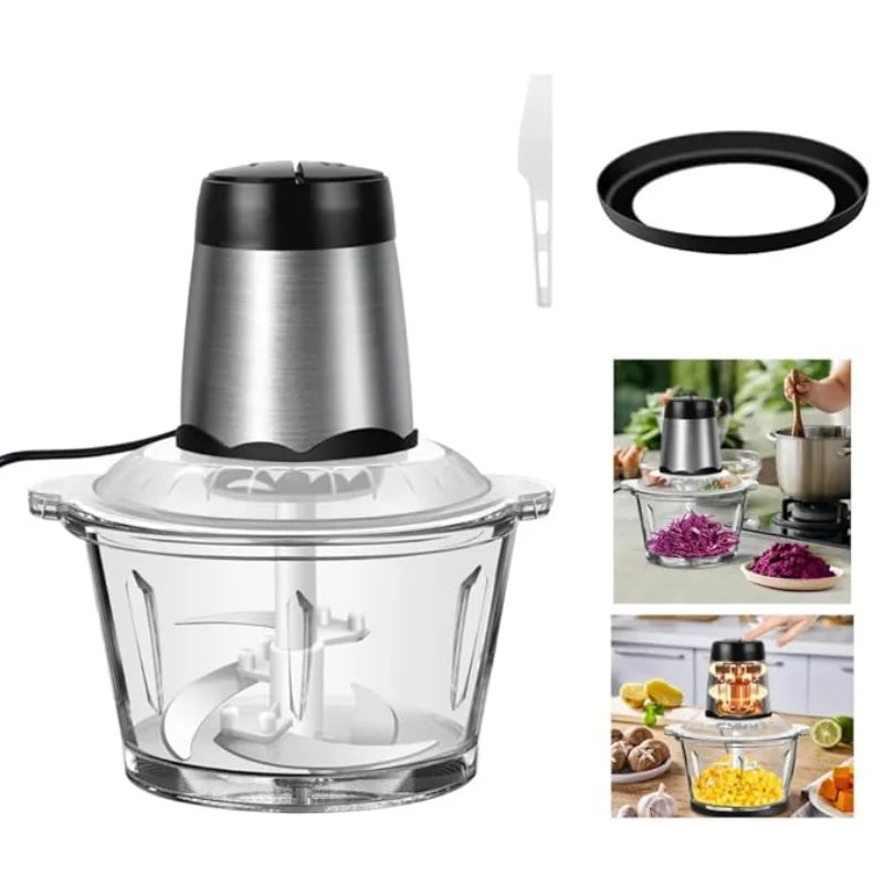 2L Electric Food Chopper - 2-Speed Vegetable Cutter, Meat Grinder & Blender, Compact Kitchen Processor