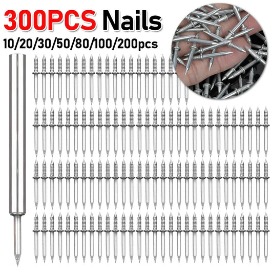 300-10pcs Double Head Nails Anti-Rust Double-Head Seamless Thread Nail Hard Thread Screws Set for Solid Wood Skirting Boards