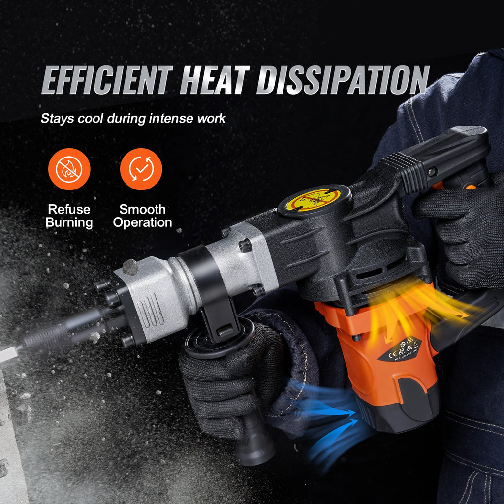 SucceBuy 1400 W Demolition Jack Hammer Electric Jackhammer Heavy Duty 2900 BPM Concrete Breaker 2 pcs Chisels Bits Chipping