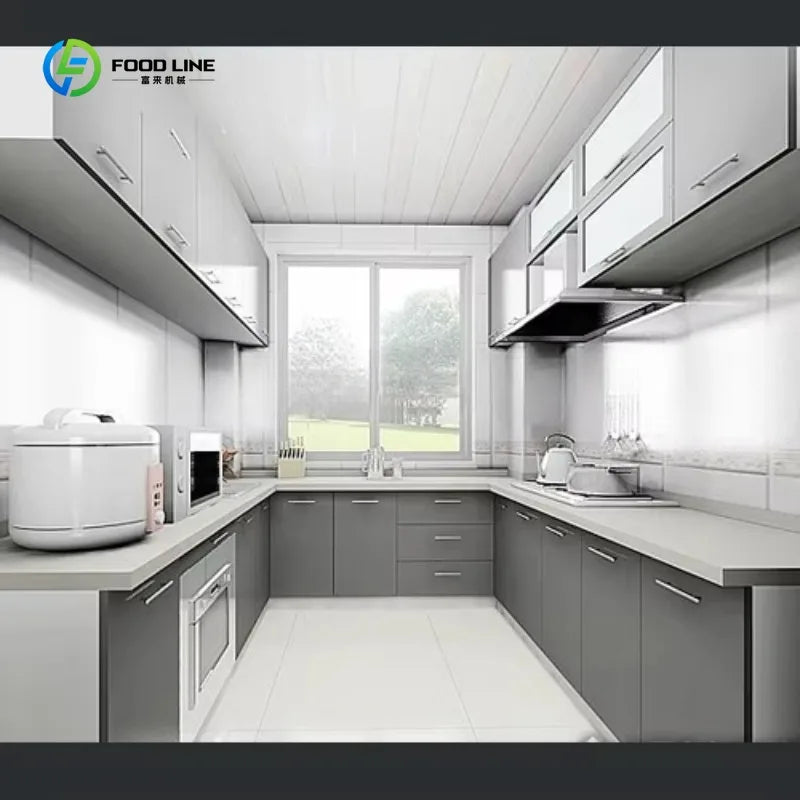 Customized Kitchen Cabinets with Drawers Shelves Waterproof for Home Commercial Restaurant Hotel Kitchen Renovation Decoration