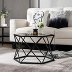 Giantex Hexagonal Glass Coffee Table, End Table W/Tempered Glass Top & Sturdy Metal Legs, Modern Center Table, Geometric Small