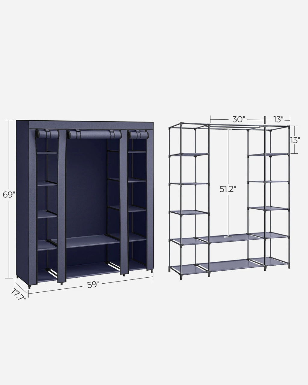 SONGMICS Closet Wardrobe, Portable Closet for Bedroom, Clothes Rail with Non-Woven Fabric Cover, Clothes Storage Organizer