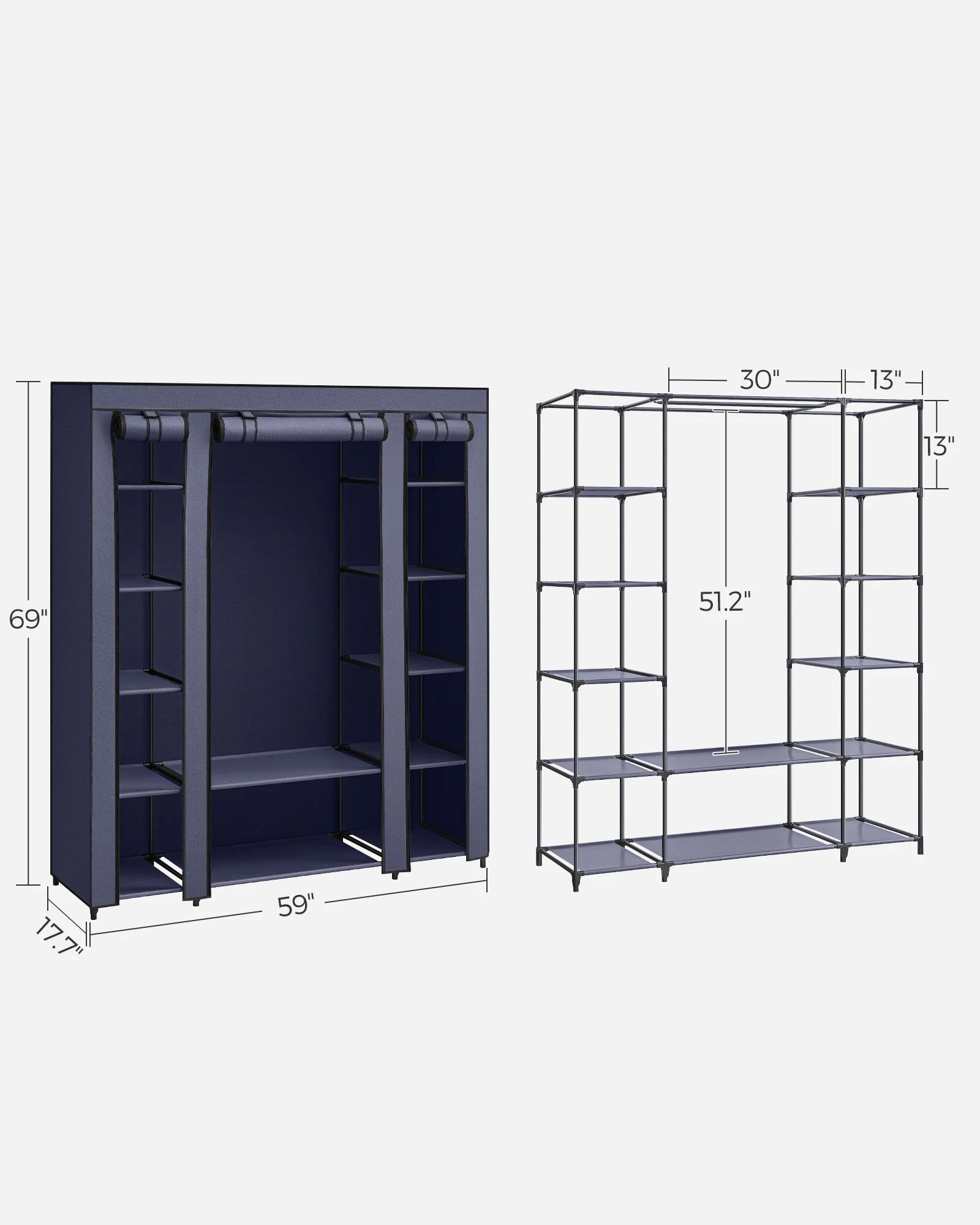 SONGMICS Closet Wardrobe, Portable Closet for Bedroom, Clothes Rail with Non-Woven Fabric Cover, Clothes Storage Organizer