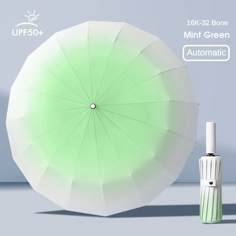 32 Bone Automatic Gradient Color Umbrella for Men Women, Large 3 Fold, Windproof,Waterproof,Sunshade,Sun UV Protection Umbrellas