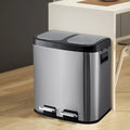 【Lifeideas】30 L/8 Gallon Trash Can, Rectangular Dual Compartment Recycling Step Bin, Stainless Steel Kitchen Trash Can