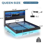 Floating Bed Frame with LED Lights and Headboard Storage, Visual Floating Bed with Charing Station,Queen Size Metal Platform Bed