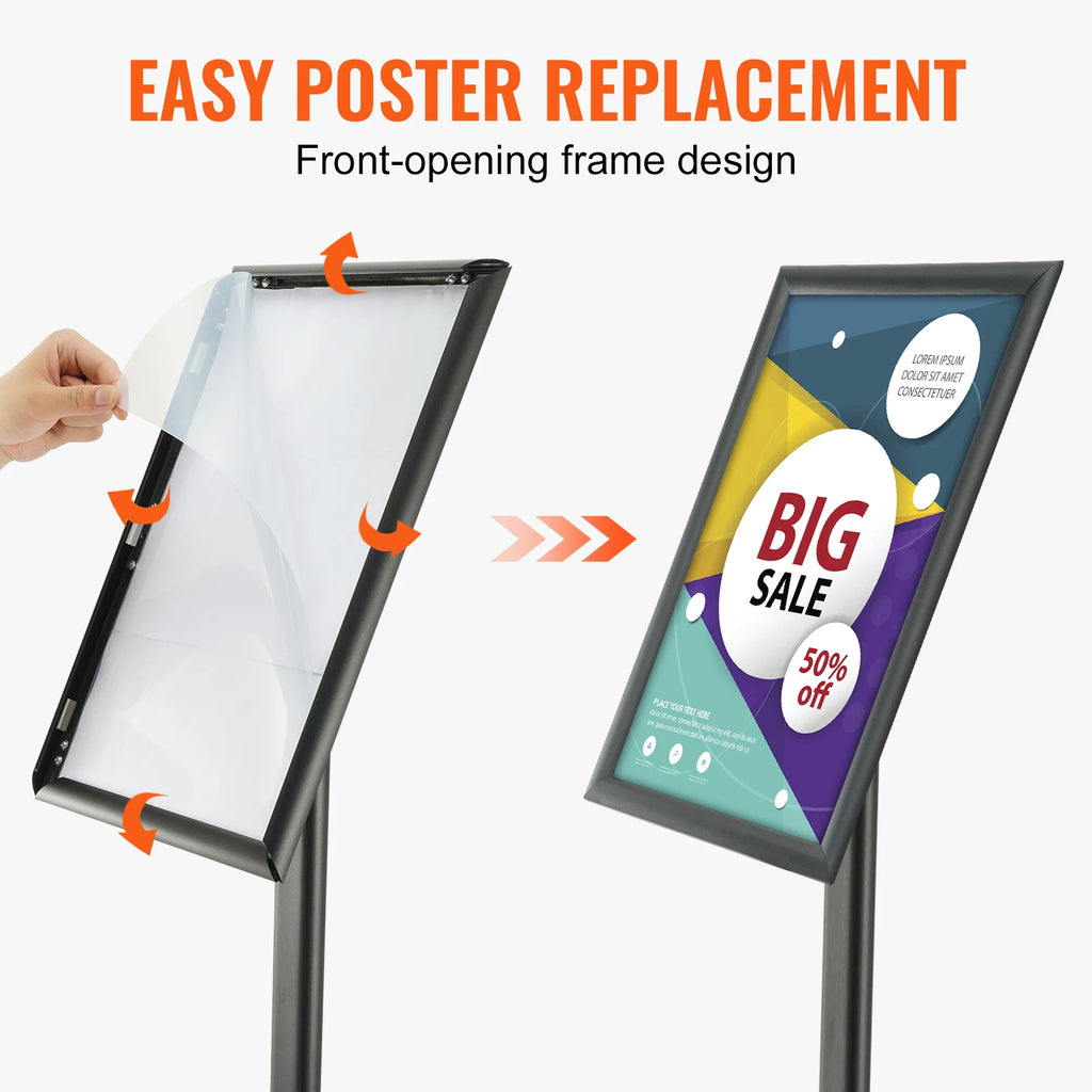VEVOR 11 x 17 Inch Pedestal Sign Holder Vertical and Horizontal Adjustable Poster Stand Heavy-Duty Floor Standing Sign Holder