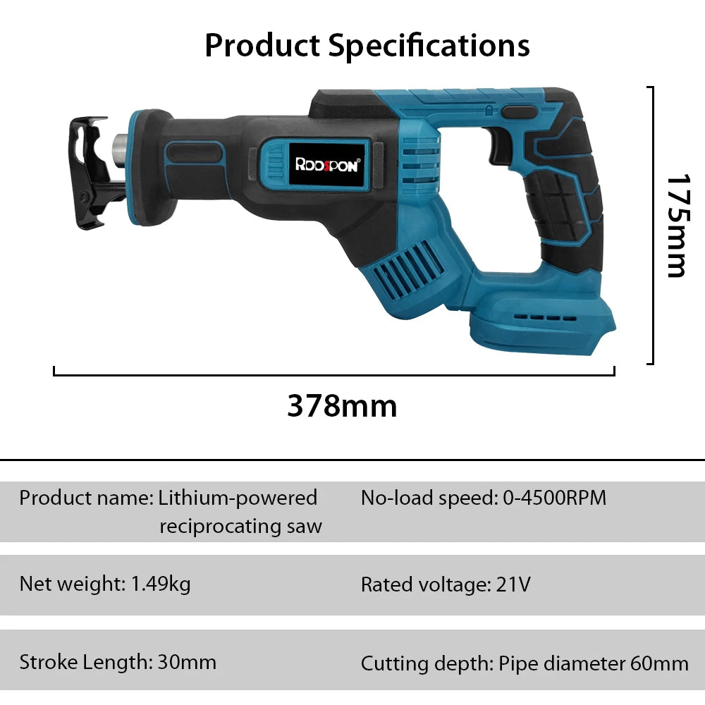 Cordless Reciprocating Saw with 4 Blades for Makita 18V Brushless Motor Saw Wooden Metal Cutting Handheld Wireless Reciprocating