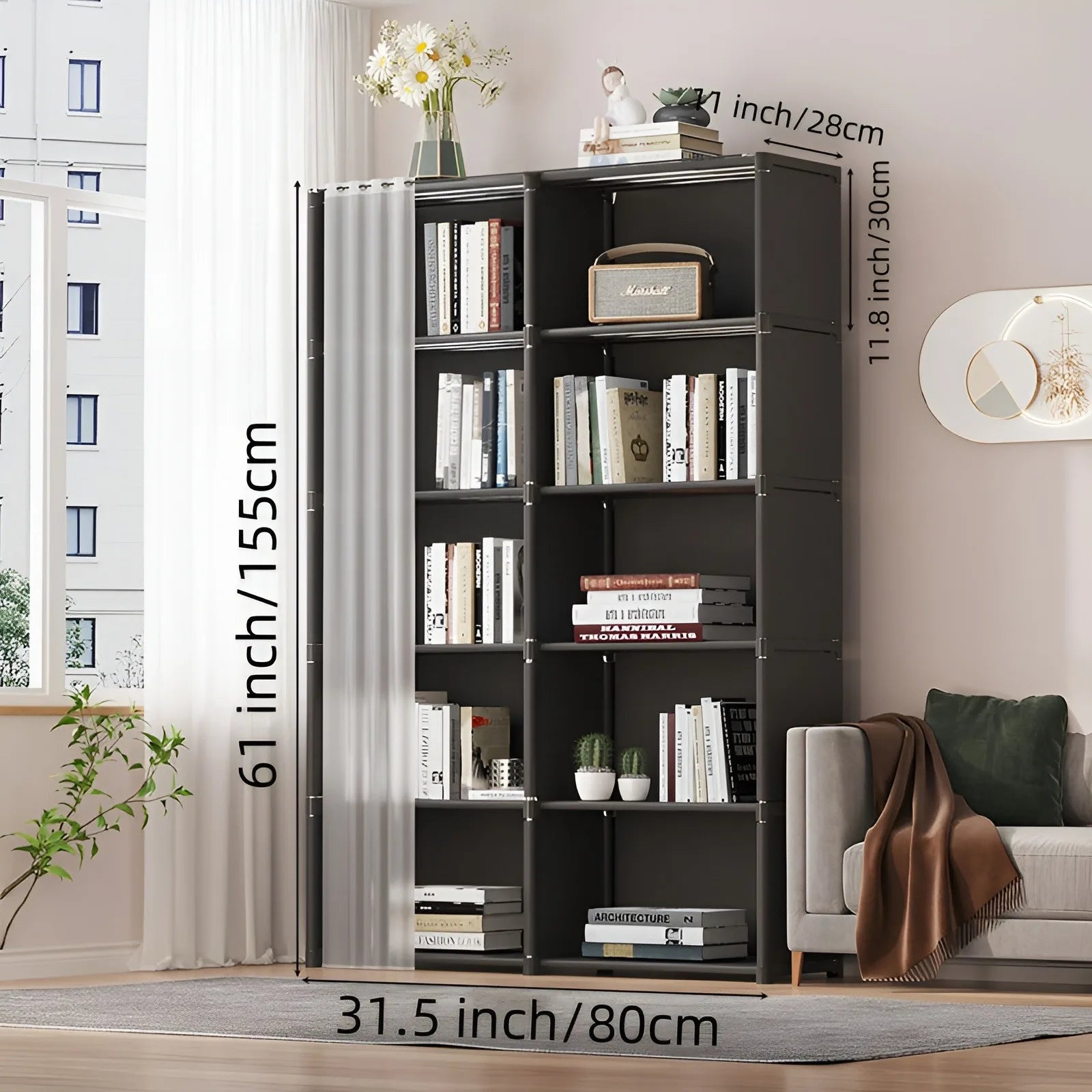 6 Layers Dustproof Simple Wardrobe Double Row High Capacity Partition Bookshelf Bedroom Cabinet Portable DIY Clothes Organizer