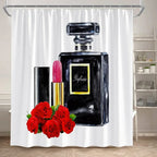 Fashion Perfume Shower Curtain Set Pink Rose Flower Modern Woman Girl Home Bathroom Decor Non Slip Rug Bath Mat Toilet Lid Cover