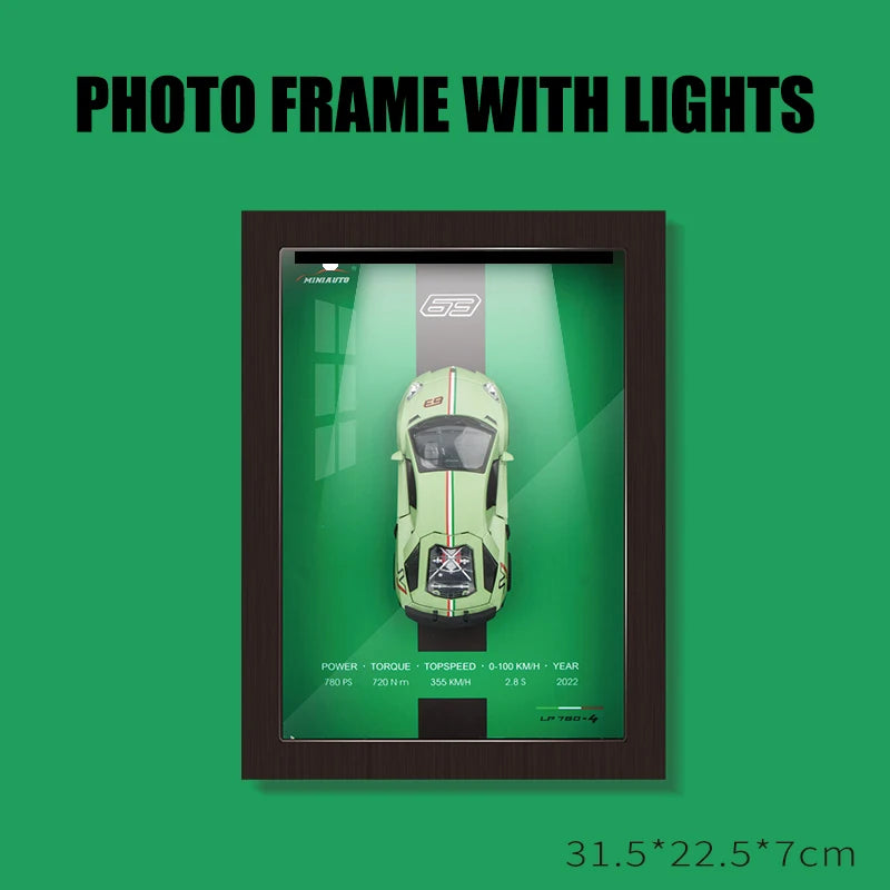 1:32 photo frame version alloy metal sports car model 3D hanging picture frame Interior decorations ornaments With Light Display