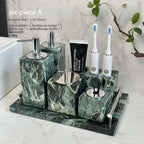Luxury Marble Bath Set: Shampoo Bottles, Tray & Canister Organizer, Natural Stone Accessories for Home & Hotel Bathroom Decor