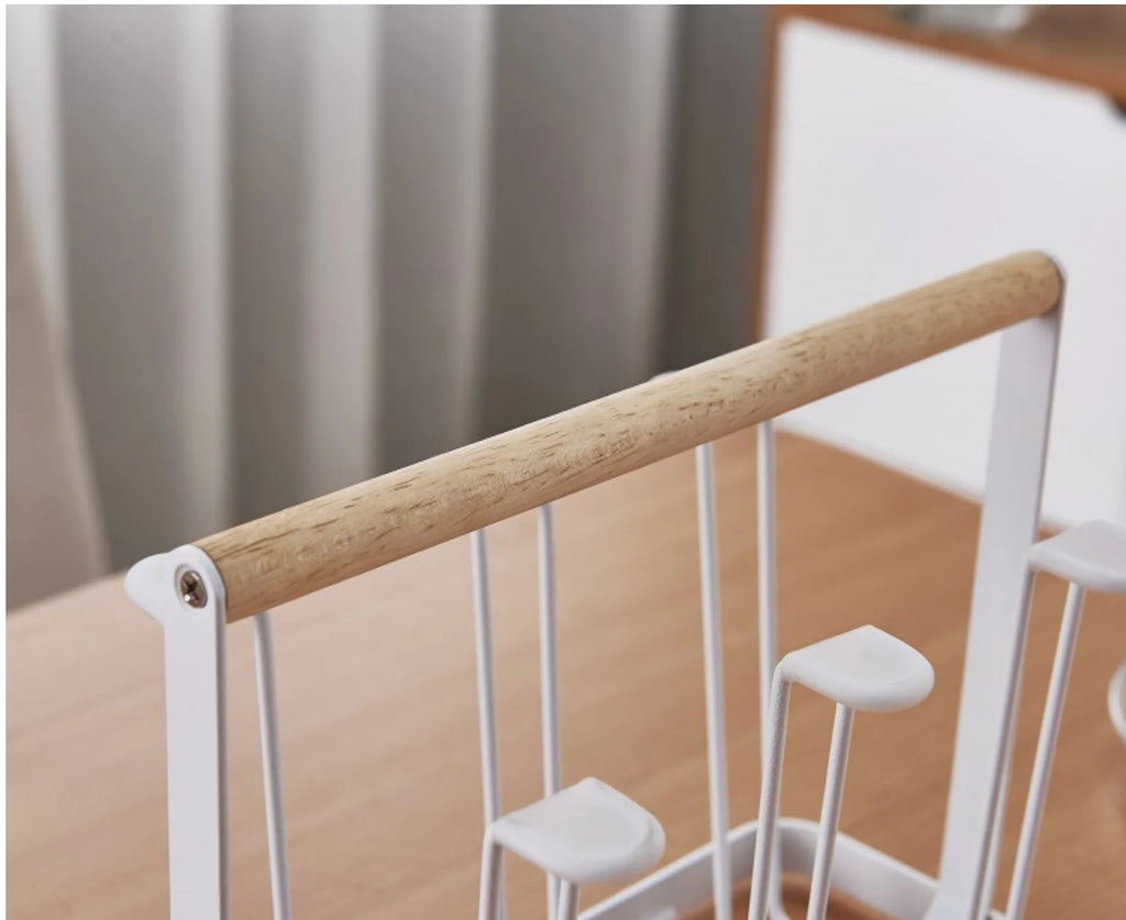 Household Metal Wooden Bar Rack Kitchen Storage Drying Rack Tea Cups Placed On Table Desktop Cups Organize Iron Storage Drainage