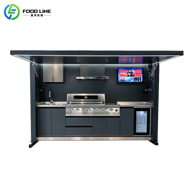 Customizable Stainless Steel BBQ Station with Prep Sink Storage Drawers and Grill for Outdoor Kitchen Island