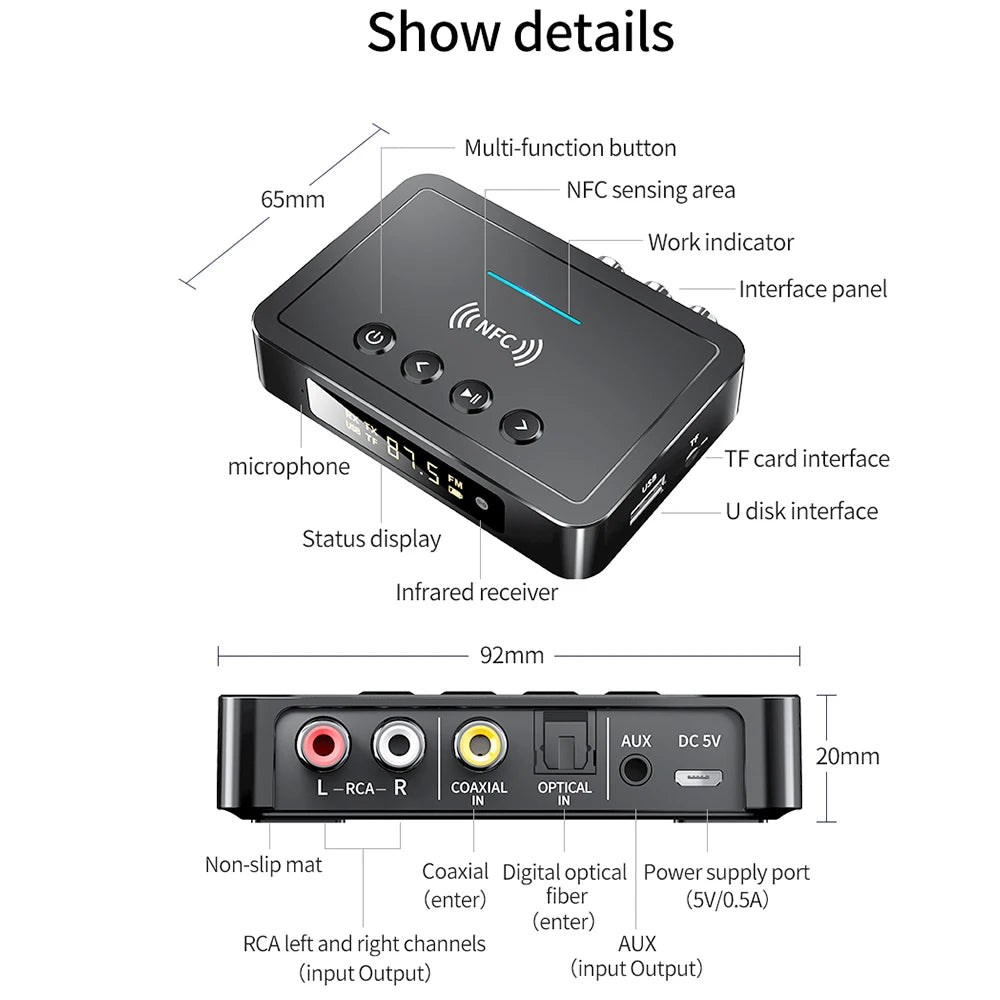 Rechargeable Remote Controller 3.5mm AUX/RCA/USB U Disk/TF Input M6 Digital Adapter Bluetooth Receiver Transmitter Bluetooth 5.4