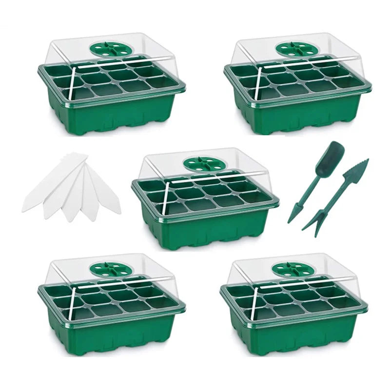 5 Pack Plant Propagators - 12-Cell Seed Trays with Lids, Indoor Gardening Kit for Seed Planting