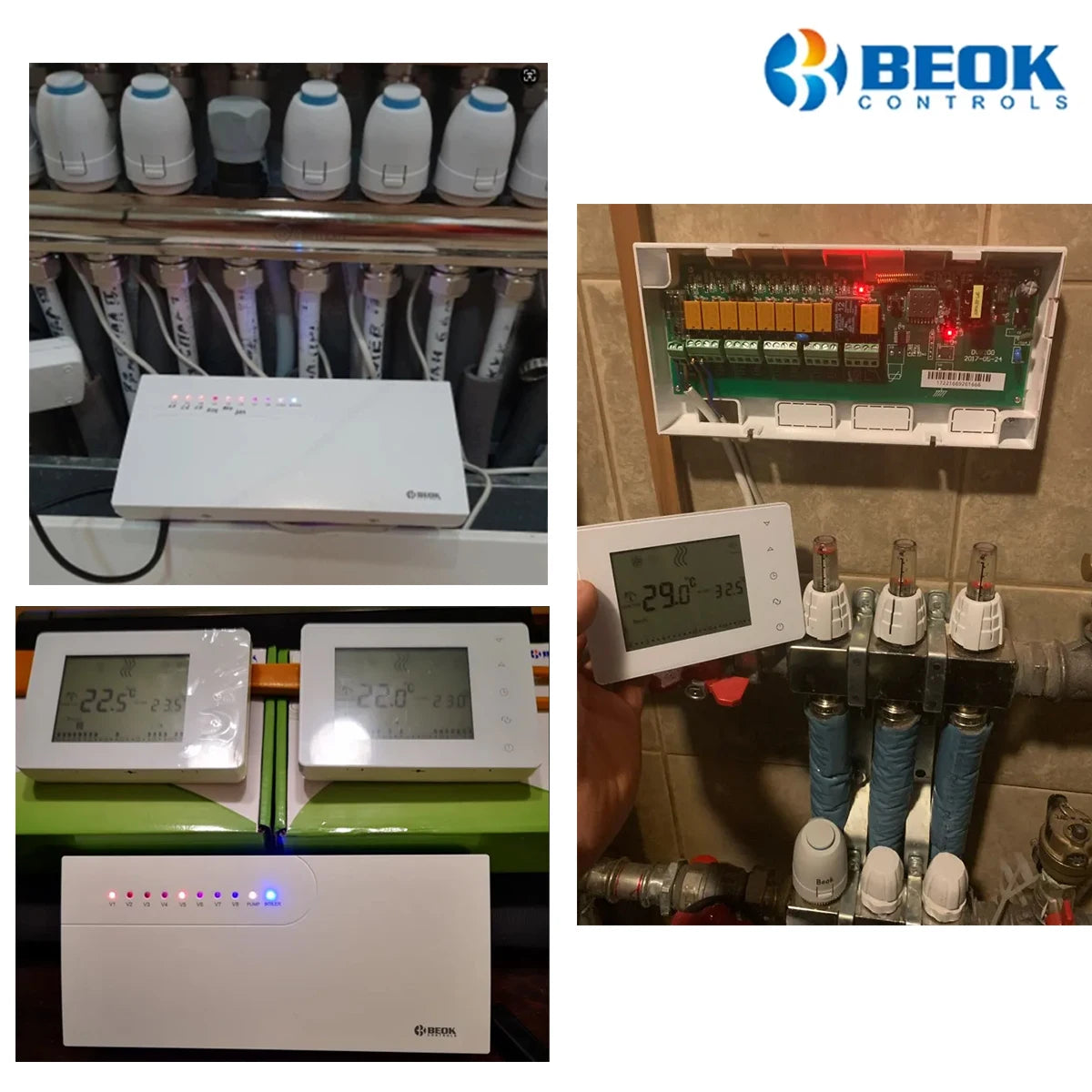 Beok Wireless Zone Thermostat Controller for Gas Boiler Water Floor Heating System 8 Sub-chamber and Actuators BOT306 Series